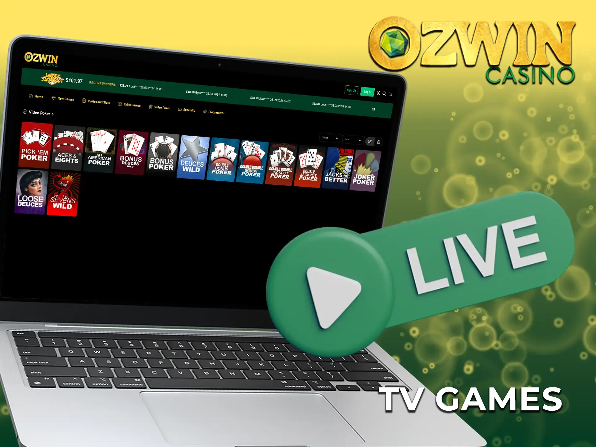 Ozwin offers a wide range of live dealer TV games!